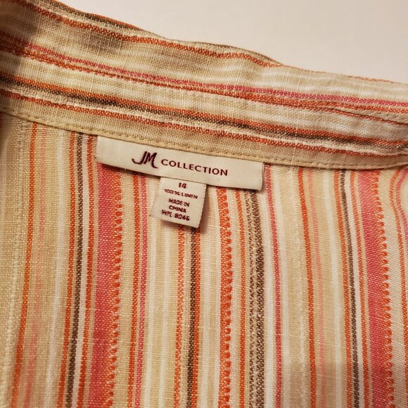 JM Collection Top Button Down 3/4 Sleeve 100% Linen Women's Blouse Size 14. - Picture 9 of 13